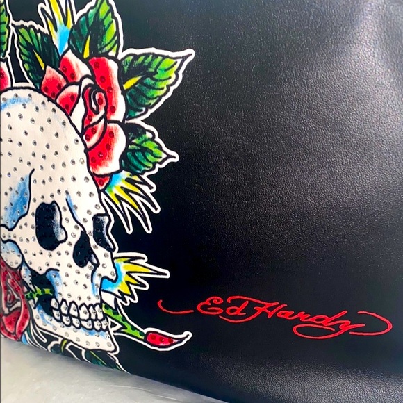 Ed Hardy Black Skull and Roses Women's Bag - Picture 3 of 9
